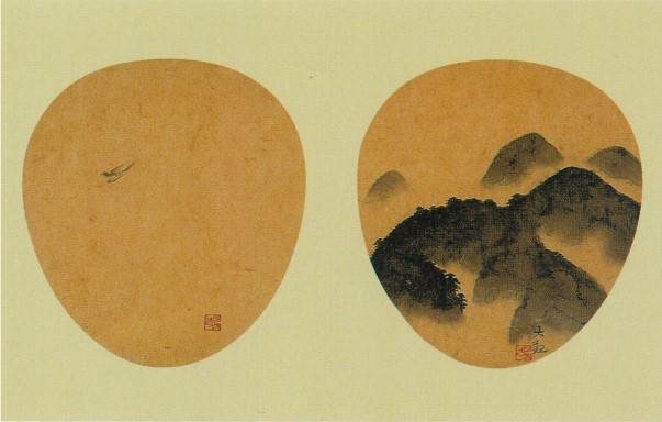 横山 大観 「団扇画（燕に山）」