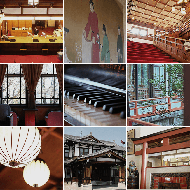 写真：外観や装飾品など館内の様子